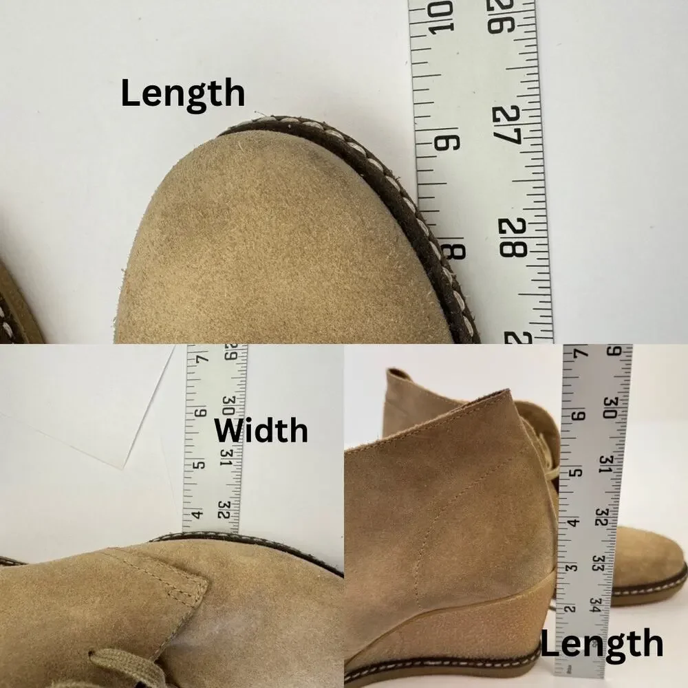 J. Crew Tan Suede Leather Made in Italy Lace Up Wedge Heel Booties‎ Sz 7 Preppy